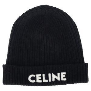 Celine Logo-Embroidered Beanie in Black Wool